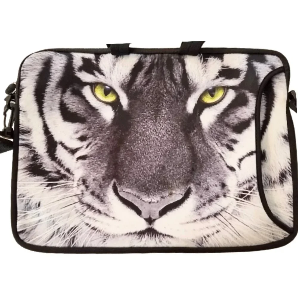 LUXBURG Netbook Laptop Case Bag Cover With Strap - Black & White Tiger 16